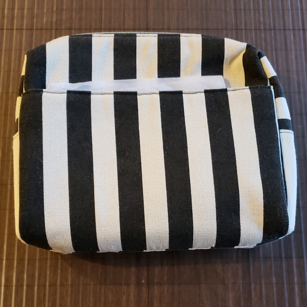Lancome Black and White Striped Cosmetic Bag 9x10x3